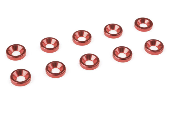 Team Corally - Aluminium Washer - for M3 Flat Head Screws - OD=8mm - Red - 10 pcs