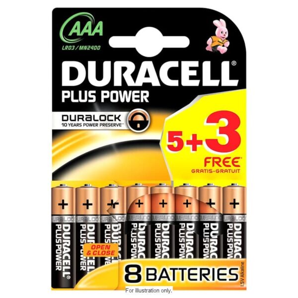 AAA (LR03) Duracell Plus Power Alkaline Batteries (8)
