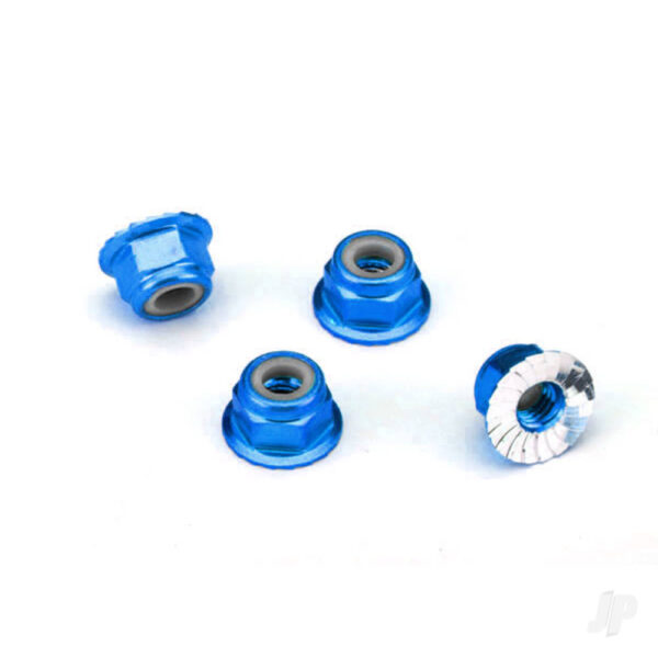 Traxxas TRX1747R Nuts, aluminium, flanged, serrated (4mm) (Blue-anodised) (4 pcs)