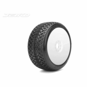 Jetko JK1009SRW J One Soft 1:8 Buggy Tyres Pre Glued on White Revo Rims (2)
