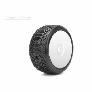 Jetko JK1009SSRW J One Super Soft 1:8 Buggy Tyres Pre Glued on White Revo Rims (2)