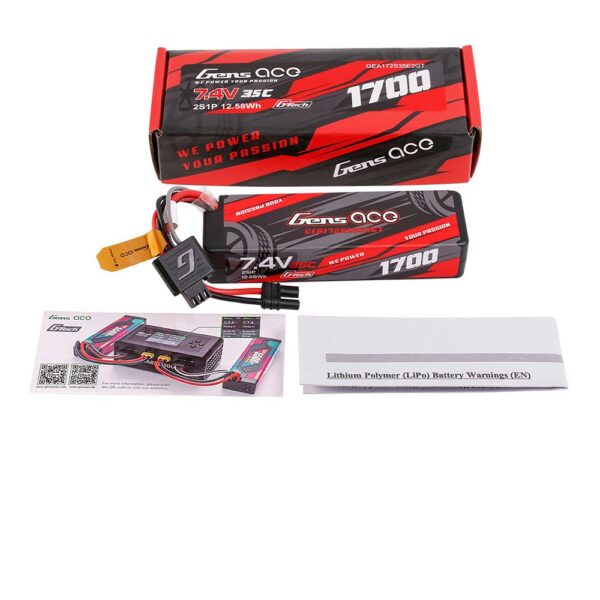 Gens Ace GTC2S1700-35E2 Li-Po G-Tech 2S 7.4V 1700mAh 35C Hard Case with EC2 (GROM) - Image 2