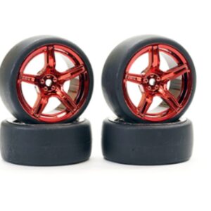 FASTRAX FAST1351MR-D13 1/10 (4) DRIFT D1 TYRE 3MM Offset 5-SPOKE WHEEL- MET RED