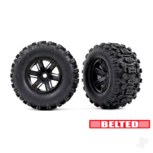 Traxxas TRX7871 Tyres and Wheels Assembled X-Maxx Black Wheels, Sledgehammer Belted Tyres (2)