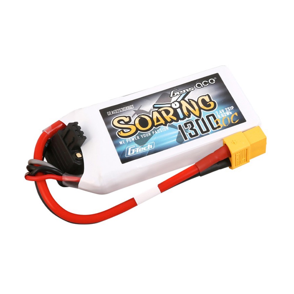Gens Ace GT2S1300-30X6 Li-Po G-Tech 2S 7.4V 1300mAh 30C Soaring with XT60