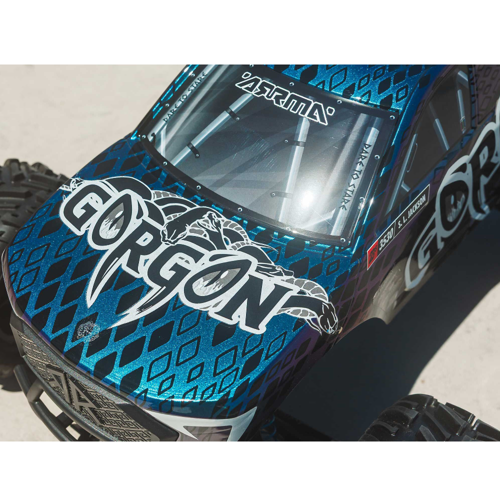 ARRMA ARA3530T1 1/10 GORGON 223S 2WD RTR Monster Truck, Blue/Black - Image 25
